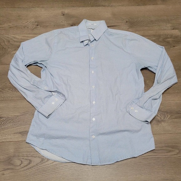 Express Shirt Mens Large White Blue Geometric Button Up Preppy Classiccore Dad - Picture 1 of 6